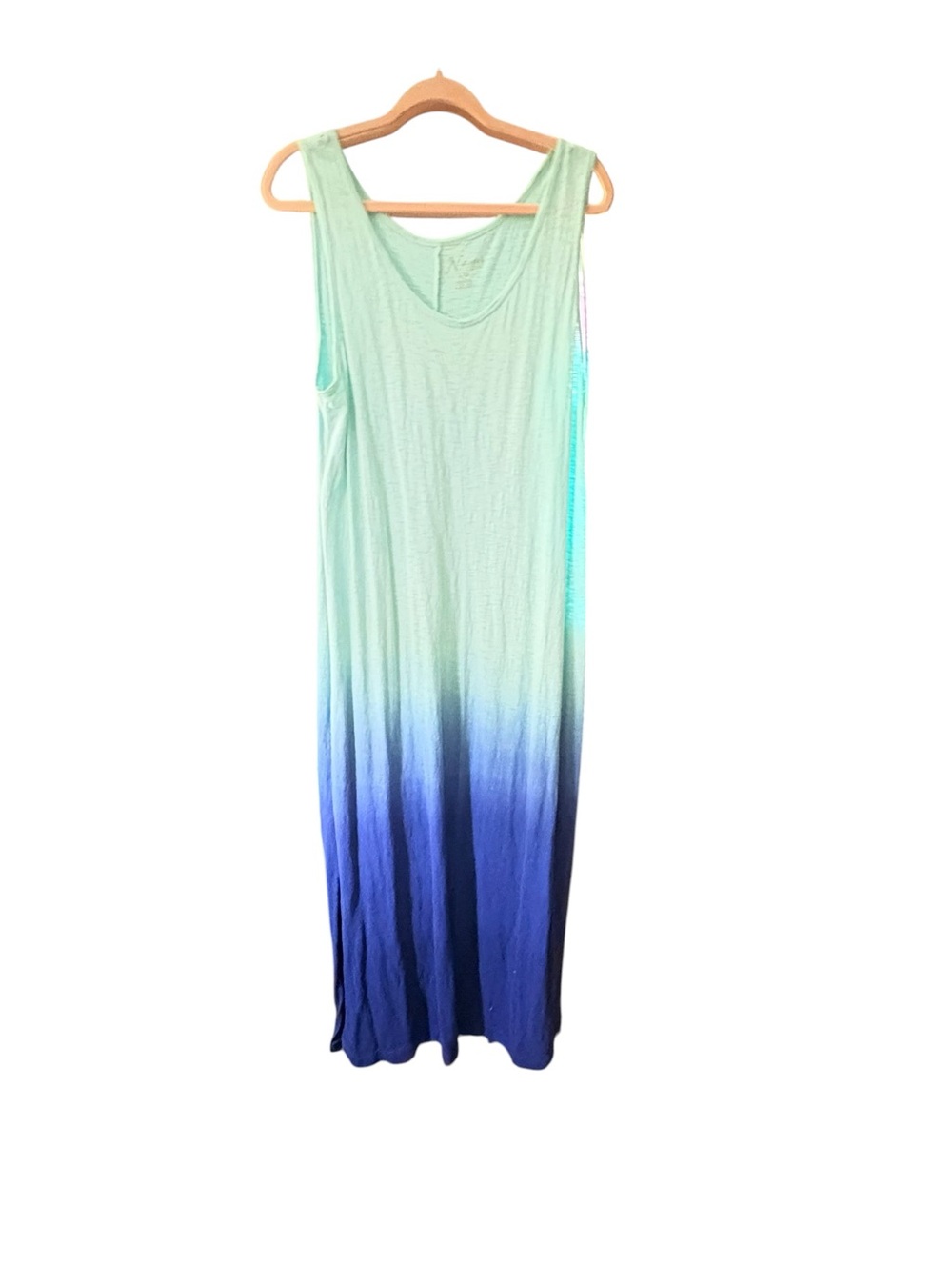 Natural Reflections Mint-to-Royal Blue Ombre Sleeveless Maxi Dress sz L